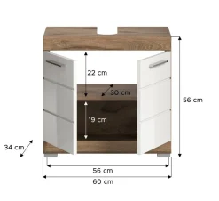 Waschbeckenunterschrank Wave Oak Nachbildung weiß Hochglanz B/H/T: ca. 60x56x34 cm