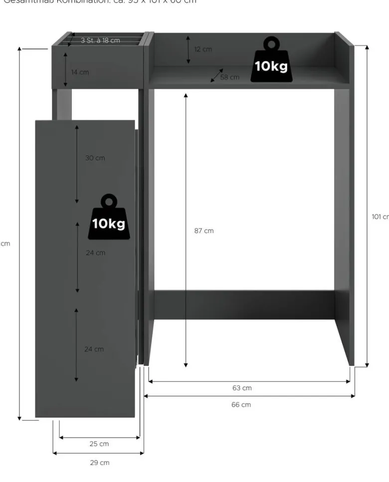 Waschmaschinenumbauschrank Free anthrazit B/H/T: ca. 95x101x60 cm