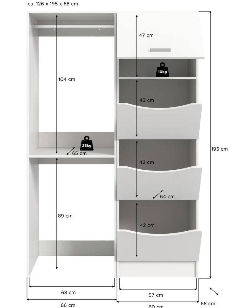 Waschmaschinenumbauschrank Free weiß B/H/T: ca. 126x195x68 cm
