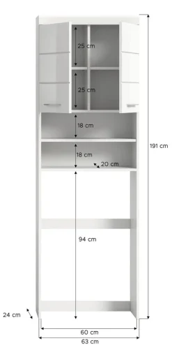 Waschmaschinenumbauschrank Scout weiß weiß Hochglanz B/H/T: ca. 63x191x24 cm