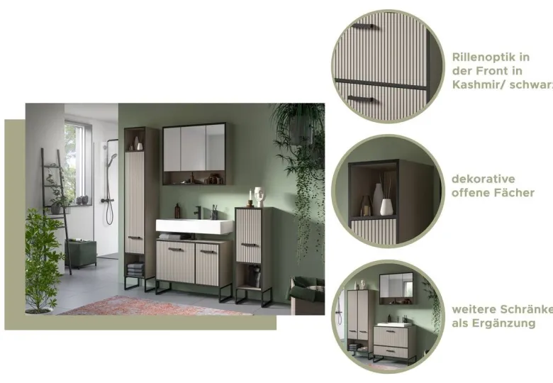 Waschplatz BAGNO schwarz Kaschmirgrau Nachbildung B/H/T: ca. 80x84x48 cm