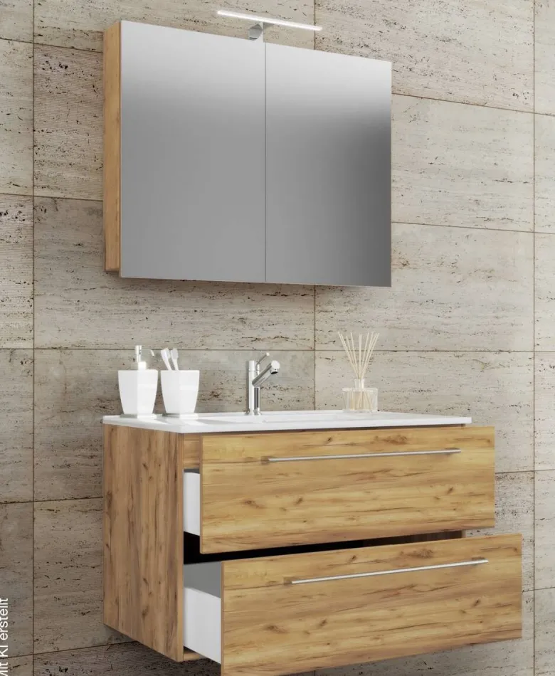 Waschplatz 3tlg-Badinos Eiche Honig Nachbildung B/H/T: ca. 81x52x46 cm