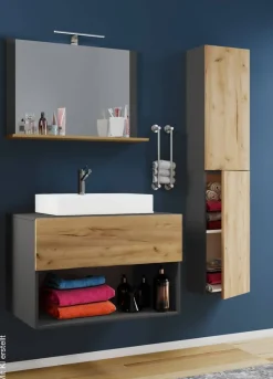 Waschplatz 4tlg-Lendas anthrazit Eiche Honig Nachbildung weiß B/H/T: ca. 80x150x52 cm