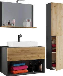 Waschplatz 4tlg-Lendas anthrazit Eiche Honig Nachbildung weiß B/H/T: ca. 80x150x52 cm