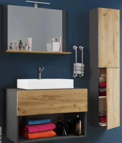 Waschplatz 4tlg-Lendas anthrazit Eiche Honig Nachbildung weiß B/H/T: ca. 80x150x52 cm