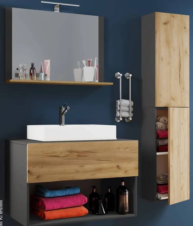 Waschplatz 4tlg-Lendas anthrazit Eiche Honig Nachbildung weiß B/H/T: ca. 80x150x52 cm