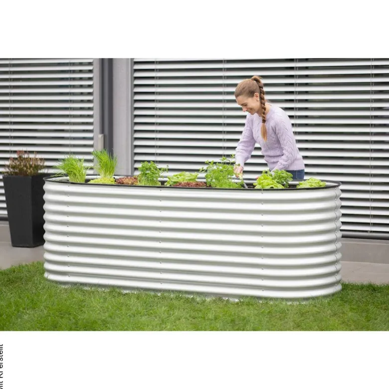 Westmann Hochbeet Oval silber Metall B/H/L: ca. 80x82x240 cm