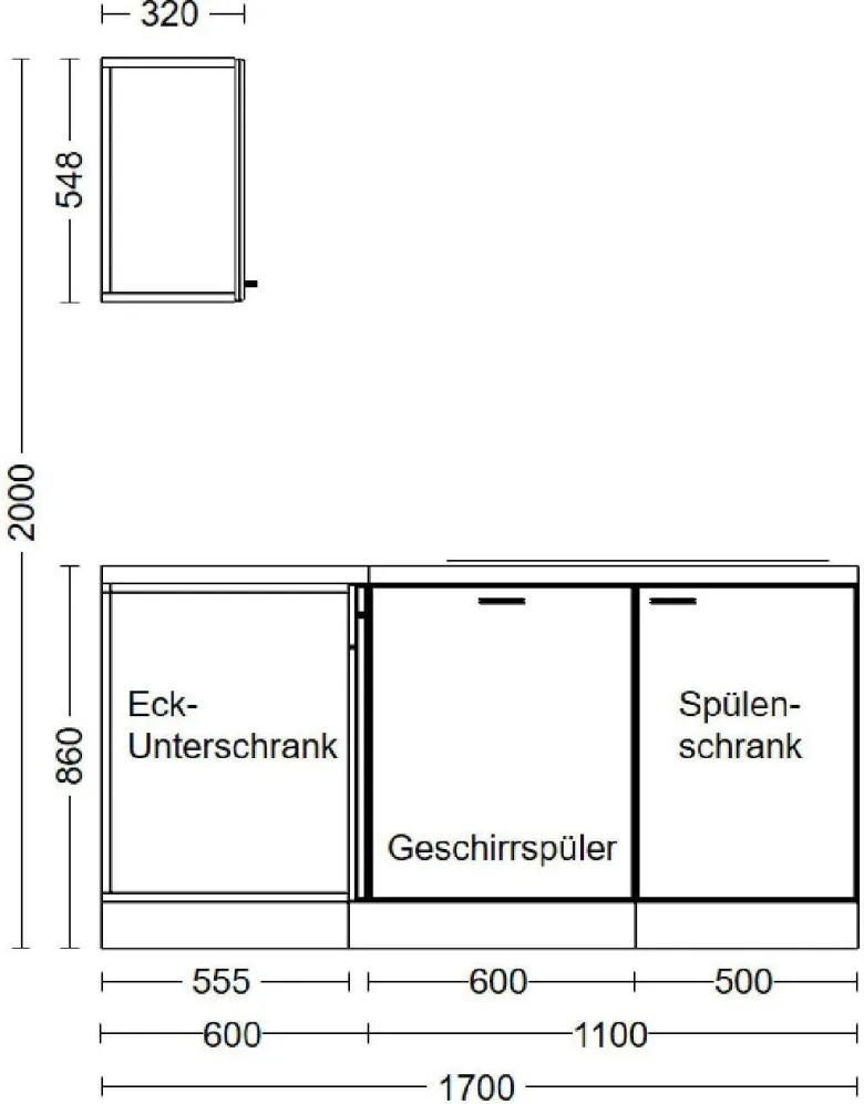 Winkelküche Cara grün matt B/H/T: ca. 280x200x60 cm