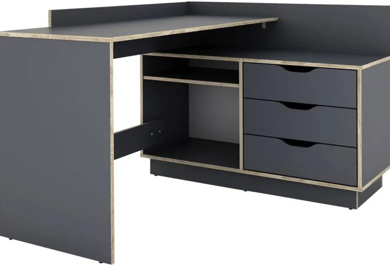 Winkelschreibtisch BELFAST anthrazit Eiche Optik B/H/T: ca. 129x83,5x105 cm