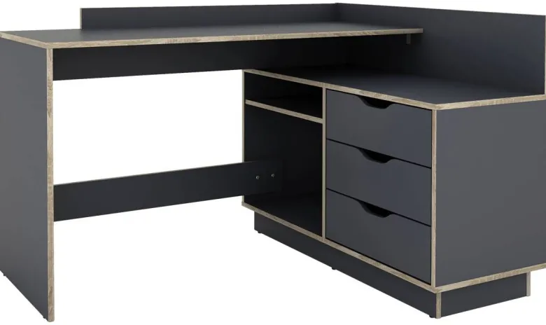 Winkelschreibtisch BELFAST anthrazit Eiche Optik B/H/T: ca. 129x83,5x105 cm