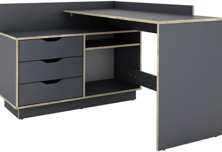 Winkelschreibtisch BELFAST anthrazit Eiche Optik B/H/T: ca. 129x83,5x105 cm