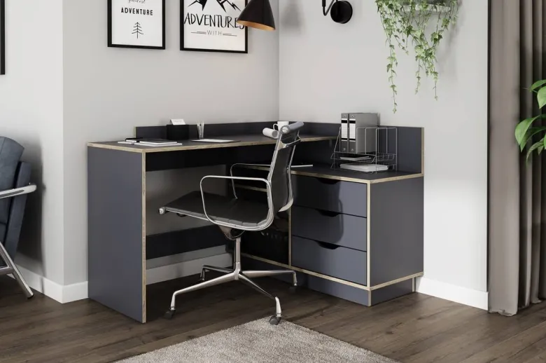 Winkelschreibtisch BELFAST anthrazit Eiche Optik B/H/T: ca. 129x83,5x105 cm