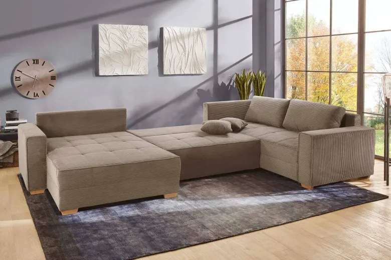 Wohnlandschaft taupe Microfaser B/H/T: ca. 379x86x227 cm