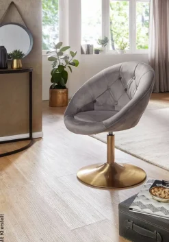 Wohnling Sessel grau gold Stoff Eisen
