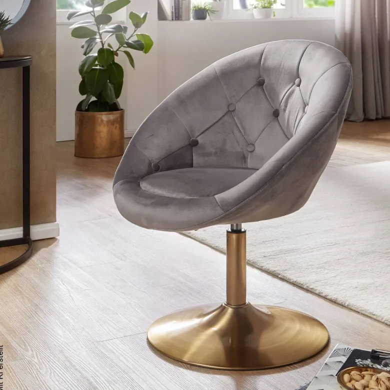 Wohnling Sessel grau gold Stoff Eisen