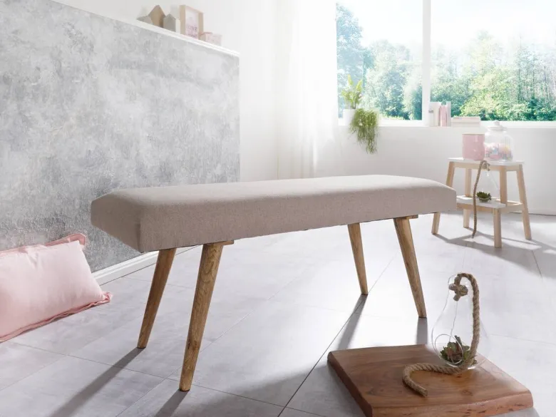 Wohnling Sitzbank beige natur Stoff Echtholz B/H/T: ca. 117x51x38 cm