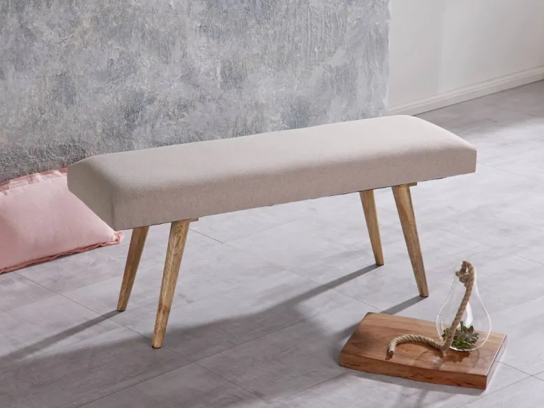 Wohnling Sitzbank beige natur Stoff Echtholz B/H/T: ca. 117x51x38 cm