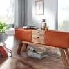 Wohnling Sitzbank braun natur Leder Echtholz B/H/T: ca. 120x56x30 cm