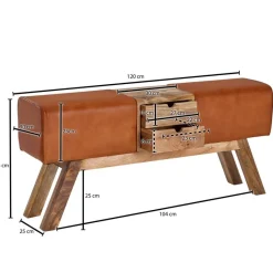 Wohnling Sitzbank braun natur Leder Echtholz B/H/T: ca. 120x56x30 cm
