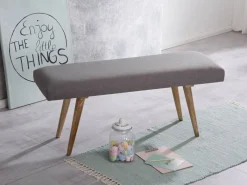 Wohnling Sitzbank grau natur Stoff Echtholz B/H/T: ca. 117x51x38 cm