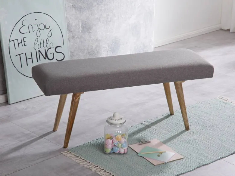 Wohnling Sitzbank grau natur Stoff Echtholz B/H/T: ca. 117x51x38 cm