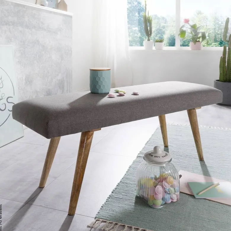 Wohnling Sitzbank grau natur Stoff Echtholz B/H/T: ca. 117x51x38 cm