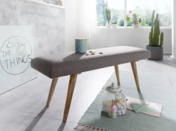 Wohnling Sitzbank grau natur Stoff Echtholz B/H/T: ca. 117x51x38 cm