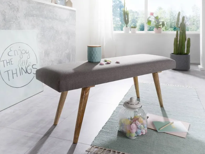 Wohnling Sitzbank grau natur Stoff Echtholz B/H/T: ca. 117x51x38 cm