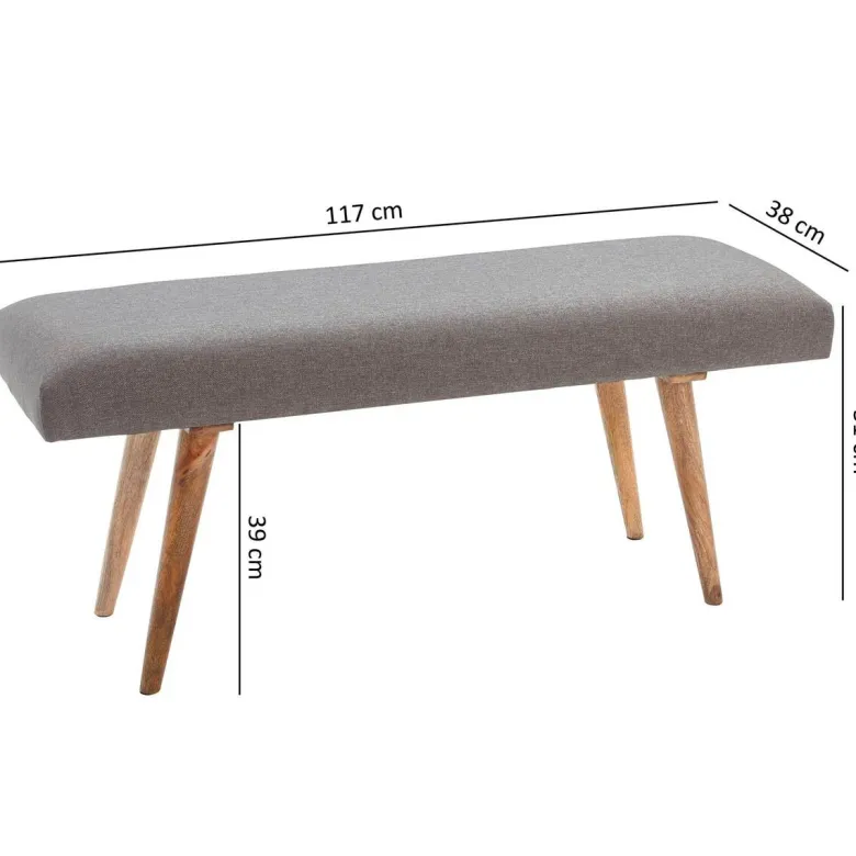Wohnling Sitzbank grau natur Stoff Echtholz B/H/T: ca. 117x51x38 cm