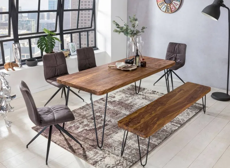 Wohnling Sitzbank natur schwarz Echtholz Metall B/H/T: ca. 120x45x40 cm