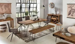 Wohnling Sitzbank natur schwarz Echtholz Metall B/H/T: ca. 120x45x40 cm