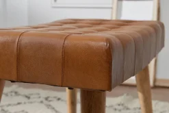 Wohnling Sitzhocker braun natur Leder Echtholz B/H/T: ca. 67x47x39 cm