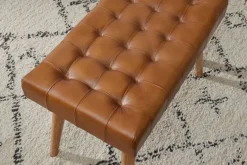 Wohnling Sitzhocker braun natur Leder Echtholz B/H/T: ca. 67x47x39 cm