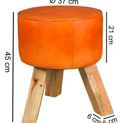 Wohnling Sitzhocker braun natur Leder Echtholz B/H/T: ca. 37x45x37 cm