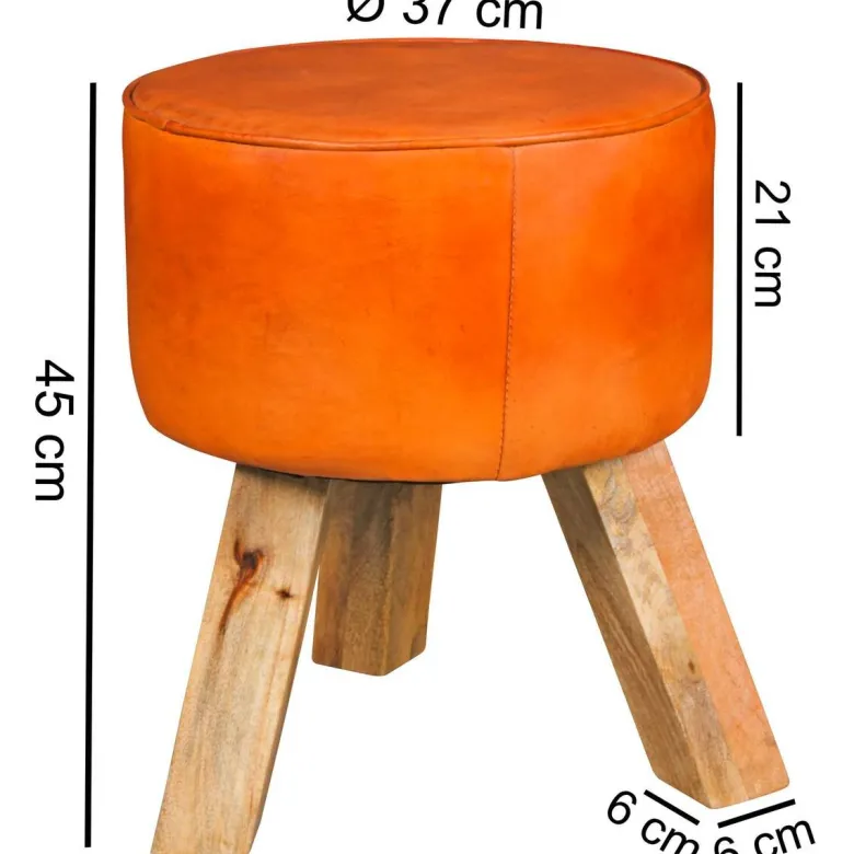Wohnling Sitzhocker braun natur Leder Echtholz B/H/T: ca. 37x45x37 cm