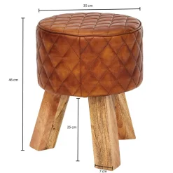 Wohnling Sitzhocker braun natur Leder Echtholz B/H/T: ca. 35x46x35 cm