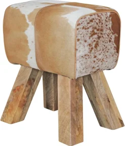 Wohnling Sitzhocker natur natur Leder Echtholz B/H/T: ca. 40x47x25 cm