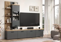 Wohnwand Baggio Eiche Evoke Coast Nachbildung anthrazit B/H/T: ca. 240x211x40 cm