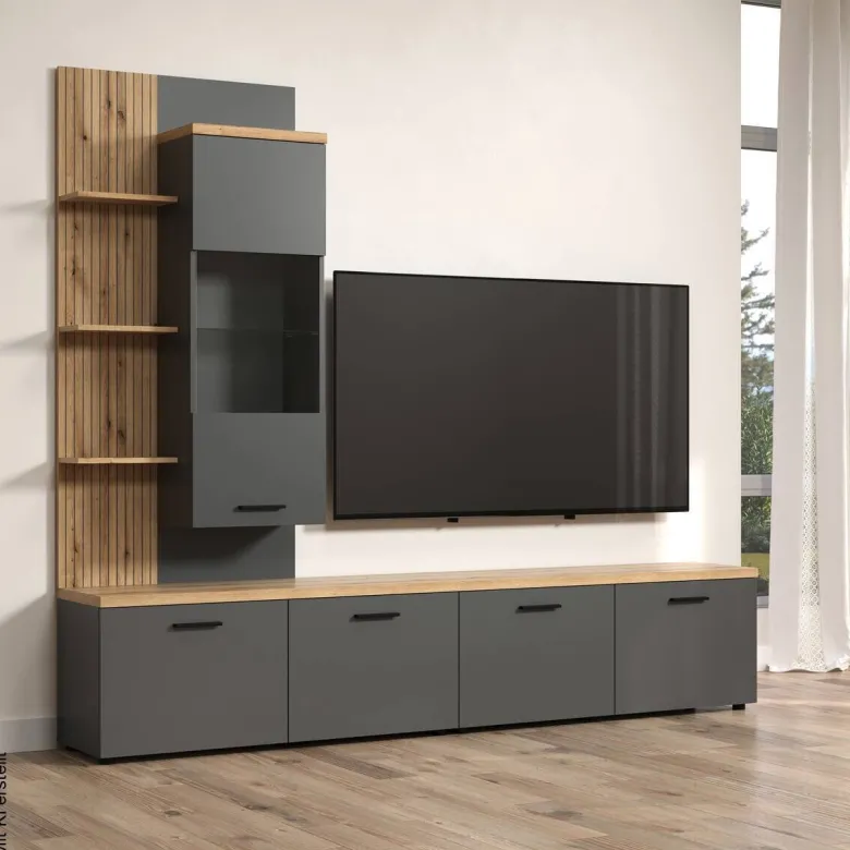 Wohnwand Baggio Eiche Evoke Coast Nachbildung anthrazit B/H/T: ca. 240x211x40 cm