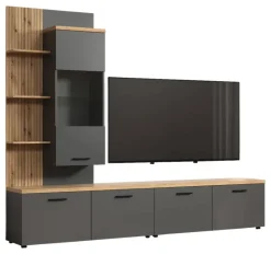 Wohnwand Baggio Eiche Evoke Coast Nachbildung anthrazit B/H/T: ca. 240x211x40 cm