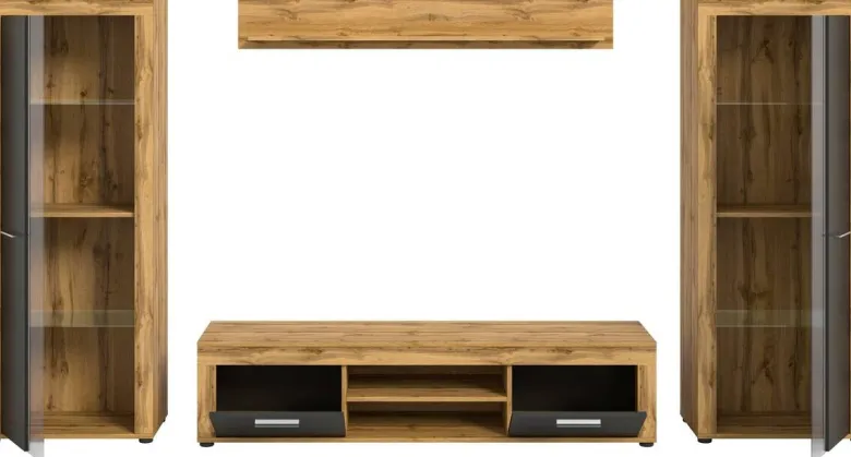 Wohnwand Jam Eiche Wotan Nachbildung grau B/H/T: ca. 310x159x35 cm