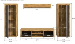 Wohnwand Jam Eiche Wotan Nachbildung grau B/H/T: ca. 310x159x35 cm