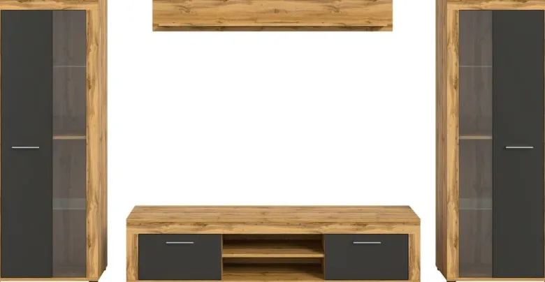 Wohnwand Jam Eiche Wotan Nachbildung grau B/H/T: ca. 310x159x35 cm