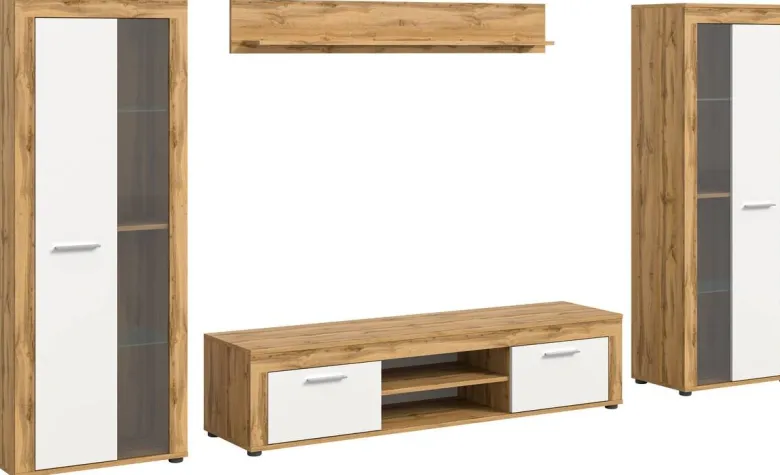 Wohnwand Jam Eiche Wotan Nachbildung weiß B/H/T: ca. 310x159x35 cm