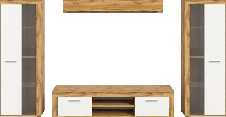 Wohnwand Jam Eiche Wotan Nachbildung weiß B/H/T: ca. 310x159x35 cm
