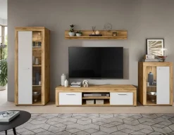 Wohnwand Jam Eiche Wotan Nachbildung weiß B/H/T: ca. 310x169x35 cm