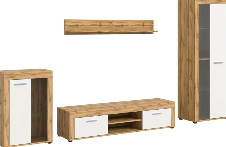 Wohnwand Jam Eiche Wotan Nachbildung weiß B/H/T: ca. 310x169x35 cm