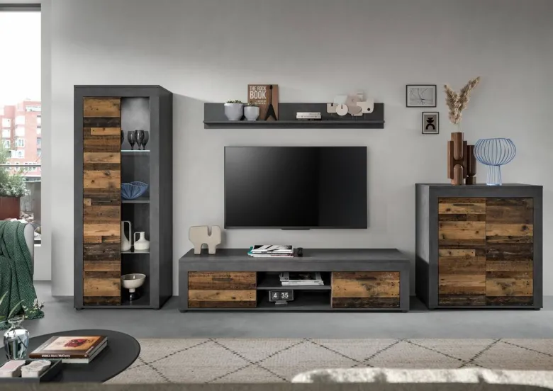 Wohnwand Jam Matera Nachbildung Old Wood Nachbildung B/H/T: ca. 159x330x35 cm