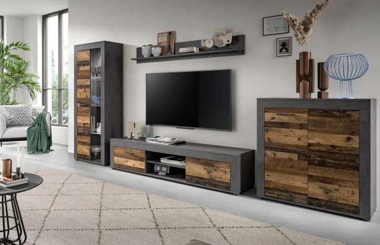 Wohnwand Jam Matera Nachbildung Old Wood Nachbildung B/H/T: ca. 159x330x35 cm