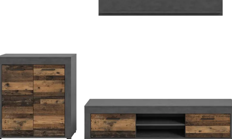 Wohnwand Jam Matera Nachbildung Old Wood Nachbildung B/H/T: ca. 159x255x35 cm